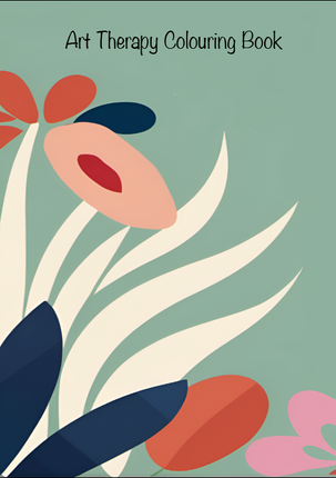 Art Therapy Colouring Book cover with bold botanical shapes
